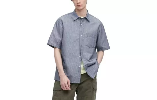 Рубашка мужская темно-синяя Uniqlo, темно-синий