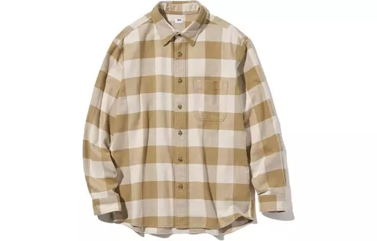 Рубашка мужская Uniqlo, темно-бежевый