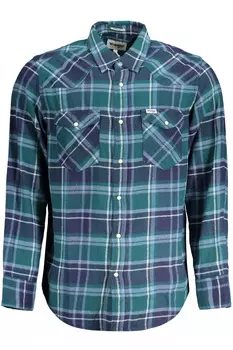 Рубашка мужская Wrangler фланелевая в клетку с карманами, сине-зеленый