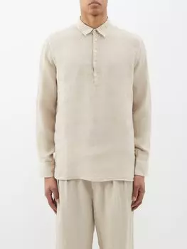 Рубашка на четверть пуговицы из льняной вуали 120% Lino, бежевый