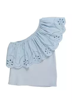 Рубашка на одно плечо, английская вышивка, детская Manguun, цвет Skyway