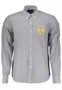 Рубашка на пуговицах из хлопка с вышивкой логотипа La Martina, синий