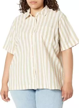 Рубашка на пуговицах из поплина с короткими рукавами Plus Signature в полоску Leray Madewell, цвет June Even Stripe Seed Khaki