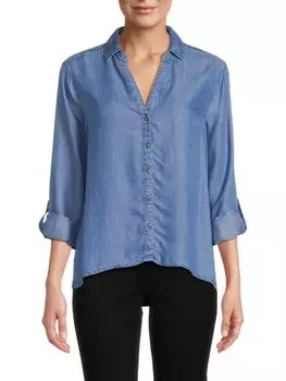 Рубашка на пуговицах из шамбре Roll Tab Saks Fifth Avenue, индиго