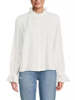 Рубашка на пуговицах из смесового льна с рюшами и люверсами Ba&Sh, цвет Ecru