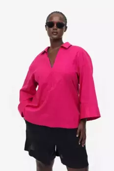 Рубашка на пуговицах из смесового льна H&M, красный