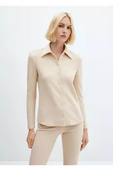Рубашка на пуговицах из трикотажа Mango, белый