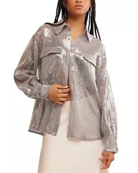 Рубашка на пуговицах «Маргарита» в стиле диско Free People, серый
