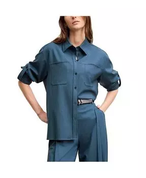 Рубашка на пуговицах Russell - стирка, шерстяной твил M.M.LaFleur, синий