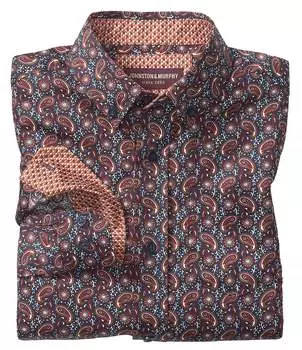 Рубашка на пуговицах с длинными рукавами и принтом пейсли для маленьких/больших мальчиков Johnston & Murphy 4–16 лет, синий