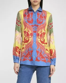 Рубашка на пуговицах с длинными рукавами и принтом Etro, цвет Print On Yellow Base
