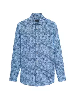 Рубашка на пуговицах с длинными рукавами James Diamond из ооххлопка Bugatchi, синий