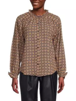 Рубашка на пуговицах с геометрическим рисунком Bobeau, цвет Navy Caramel