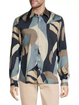 Рубашка на пуговицах с геометрическим рисунком Reiss, цвет Blue Multi
