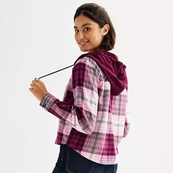 Рубашка на пуговицах с капюшоном SO для юниоров, цвет Blue Plaid Mix