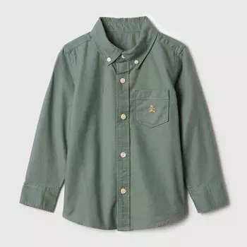 Рубашка на пуговицах с карманом и вышивкой в виде плюшевого мишки Gap, зеленый
