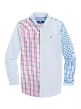 Рубашка на пуговицах с комбинированным принтом из сирсакера для маленьких мальчиков и мальчиков Vineyard Vines, красный