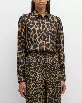 Рубашка на пуговицах с леопардовым принтом Etna Max Mara, цвет Camel