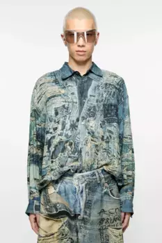 Рубашка на пуговицах с принтом Acne Studios, цвет Denim Blue
