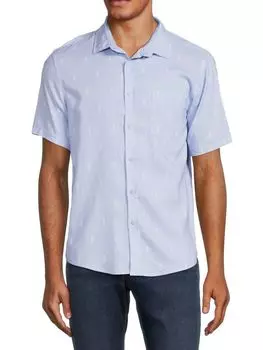 Рубашка на пуговицах с принтом ананаса из льняной смеси Saks Fifth Avenue, цвет Sky Blue