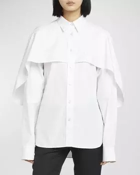 Рубашка на пуговицах с воздушной накидкой Stella McCartney, цвет Pure White