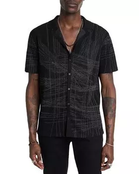 Рубашка на пуговицах Simon Metallic Cross Hatch Jacquard Camp John Varvatos, черный