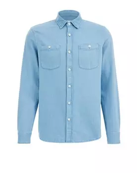 Рубашка на пуговицах стандартного кроя We Fashion, синий джинсовый