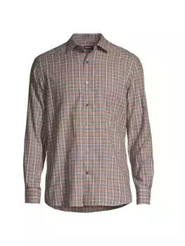 Рубашка на пуговицах в клетку Zegna, цвет beige plaid