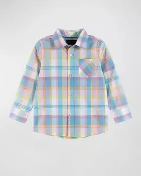 Рубашка на пуговицах в пастельную клетку для мальчика, размер 2T-8 Andy & Evan, цвет White Plaid