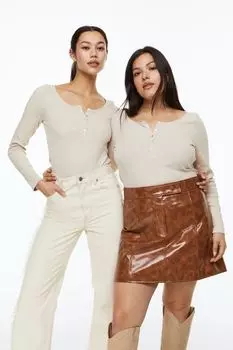 Рубашка на пуговицах в рубчик H&amp;M, светло-бежевый