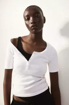 Рубашка на пуговицах в рубчик H&M, белый