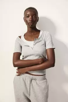 Рубашка на пуговицах в рубчик H&M, серый