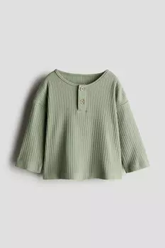 Рубашка на пуговицах в рубчик H&M, зеленый