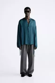 Рубашка на ременях ZARA, утиный зеленый