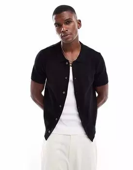 Рубашка New Look из трикотажного полотна с застежкой на пуговицы черного цвета