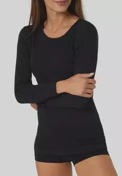 Рубашка Noblesse с длинными рукавами, круглым вырезом, однотонная, женская mey, черный