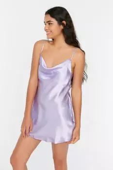 Рубашка ночная Trendyol с кружевным воротником сзади, сиреневый