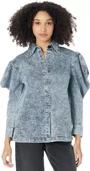 Рубашка Norma Kamali Wing Sleeve Shirt w/ Collar Stand, цвет Light Blue Acid Wash