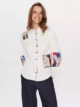 Рубашка Numph Holla Graphic Patch, цвет bright white/multi