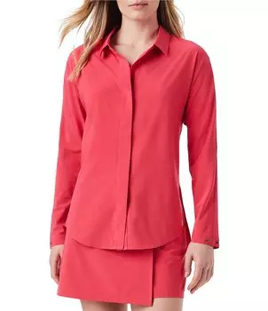 Рубашка NZ ACTIVE by NIC+ZOE Tech из эластичной ткани с заостренным воротником и длинными рукавами «летучая мышь» на кнопке спереди NIC + ZOE, розовый