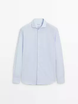 Рубашка облегающего кроя из 100% хлопка в мелкую полоску Massimo Dutti, голубой