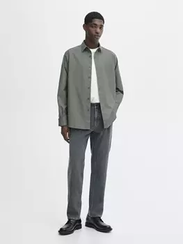 Рубашка облегающего кроя из 100% хлопкового твила Massimo Dutti, зеленый