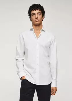 Рубашка облегающего кроя из эластичного хлопка MANGO, белый