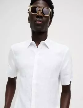 Рубашка облегающего кроя из чистого льна Marks & Spencer, белый