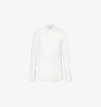 Рубашка облегающего кроя из хлопкового поплина с кружевной вышивкой и длинными рукавами Valentino Garavani, цвет naturale