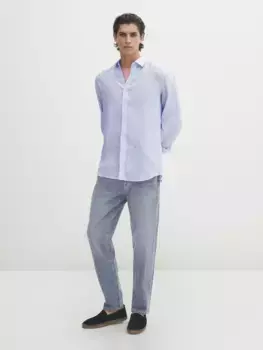 Рубашка облегающего кроя из льна в полоску Massimo Dutti, синий