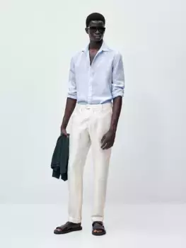 Рубашка облегающего кроя из льна в микрополоску Massimo Dutti, синий