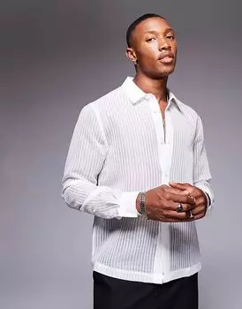 Рубашка облегающего кроя из прозрачной полосатой сетки белого цвета ASOS DESIGN