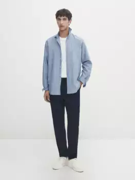 Рубашка облегающего кроя из шамбре Massimo Dutti, синий