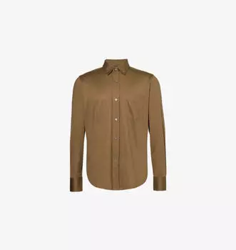 Рубашка облегающего кроя из шелка и хлопка с воротником-стойкой на пуговицах Tom Ford, цвет pale moss